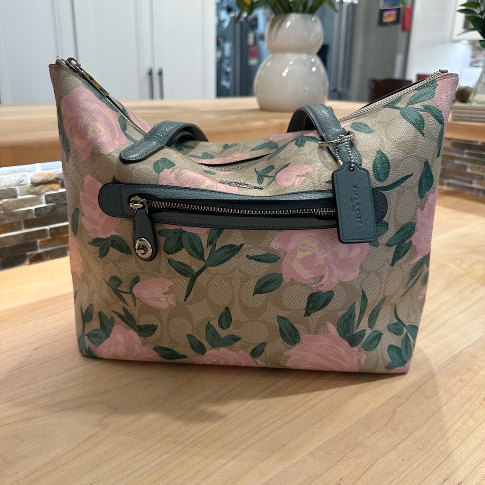 Coach Pink and Green Floral Shoulder Bag
